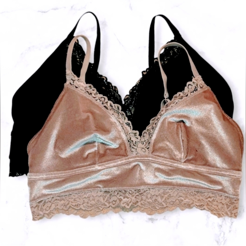 La Senza Bundle - 2 Lace & Velvet Bralettes; Pale Pink & Black.
